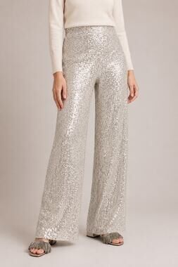 Black Label By Chico's Sequin Pull-On Wide Leg Pajama Pants Perfect Beige 12 NWT